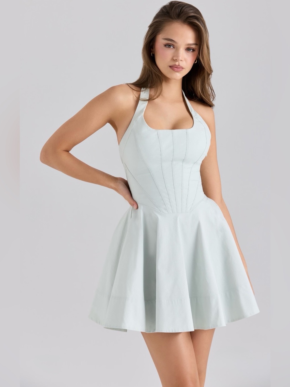 🩷Firm Price🩷House of CB Sasha Pistachio stretch cotton halter neck mini dress